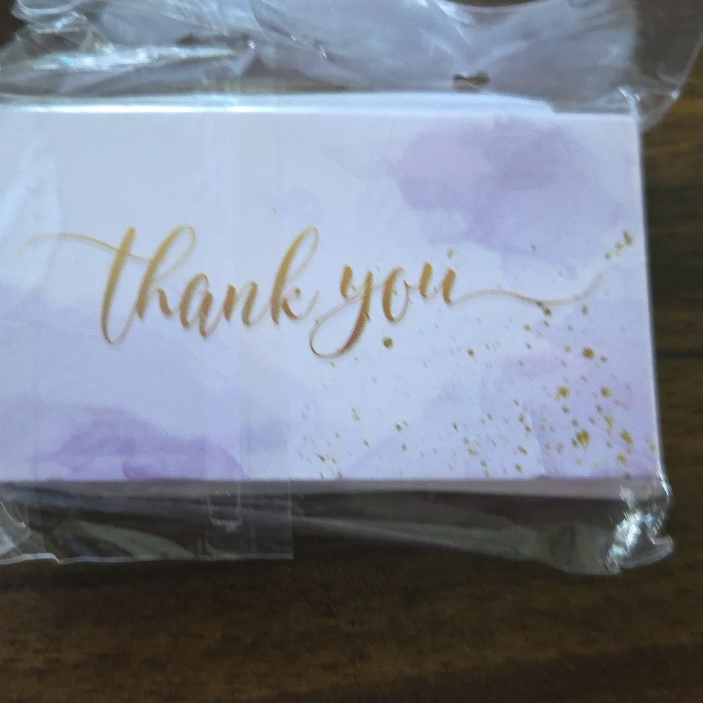40 PURPLE & Gold Thank You Cards With 500 Rose GOLD Thamk You Stickers